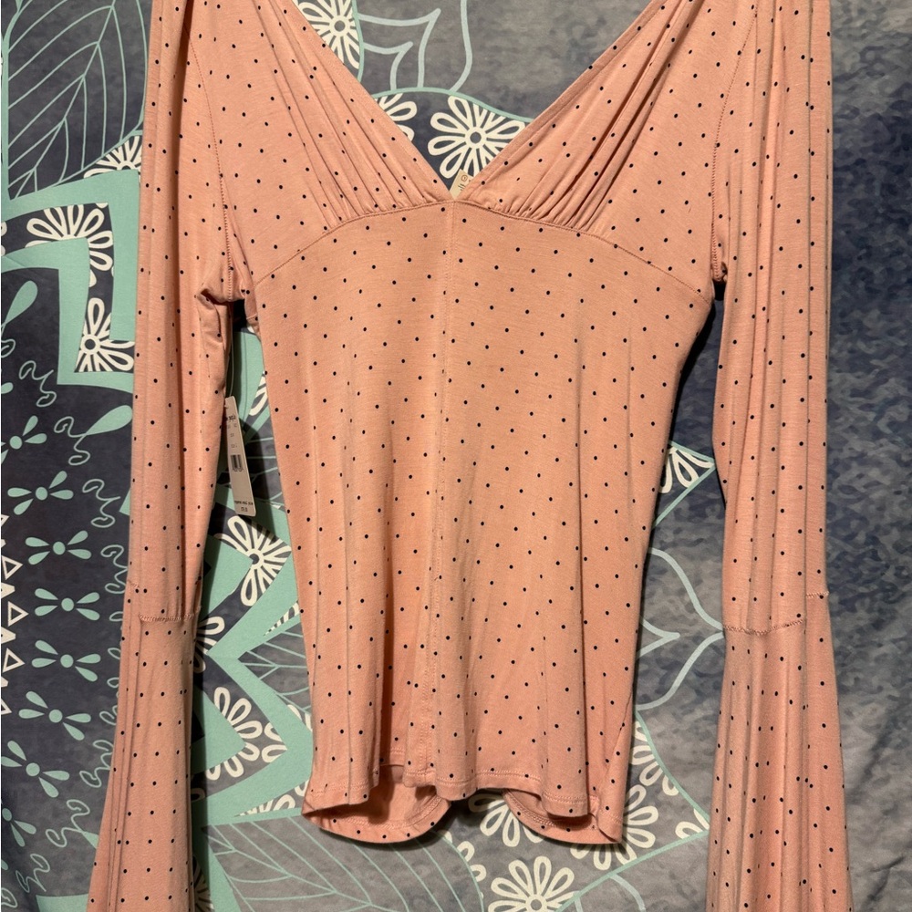 Free People Pink Ruched Blouse with V-Neckline - Picture 3 of 5